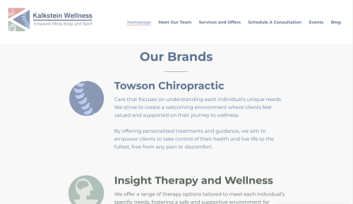 Umbrella brand descriptions featured on the main page of Kalkstein Wellness